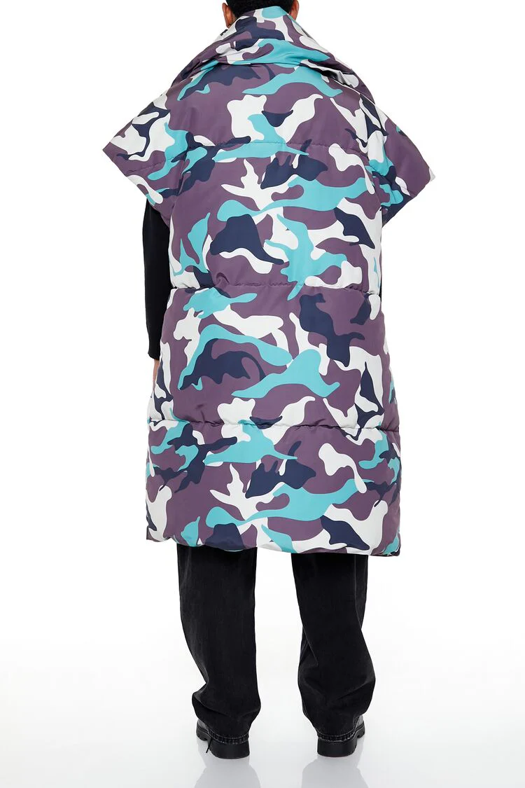 Camo Print Longline Puffer Vest - Image 5
